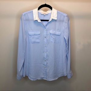 LOFT Blue and White Collared Blouse